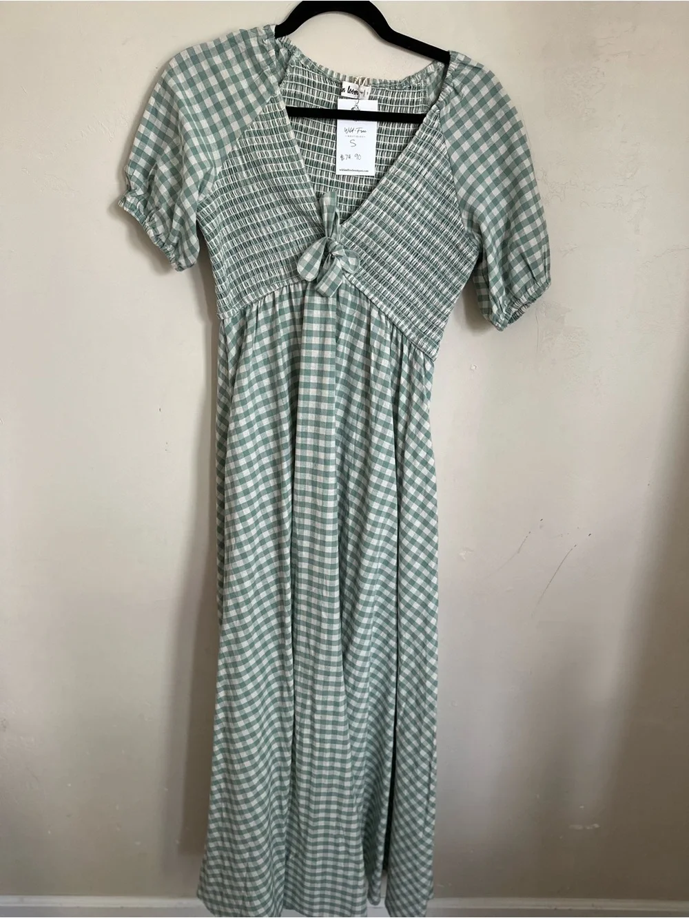 Gingham Tie-Front Maxi Dress in Sage Green - Picture 2 of 3